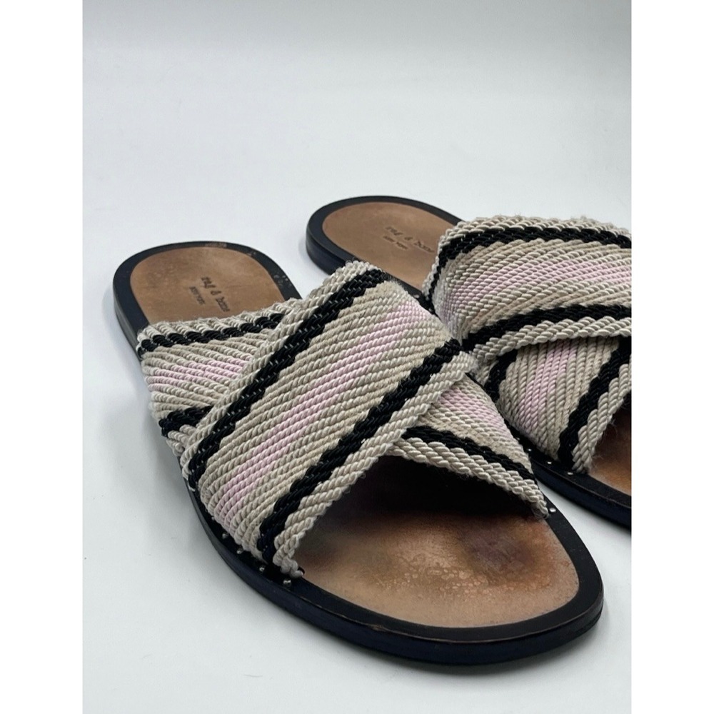 Rag & Bone Keaton Pink Cream Black Woven Crisscross Slide Sandals Sz 40/10 - Picture 2 of 10
